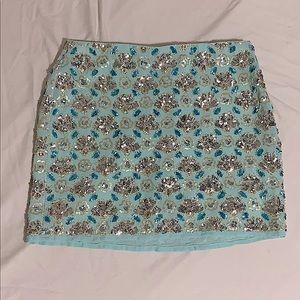Blue Beaded Mini Skirt
